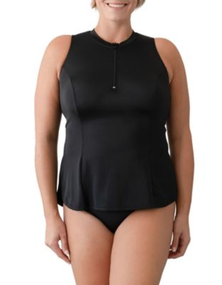 Plus Fit 4 All Solid Sleeveless Zipper Swim Shirt With Bra