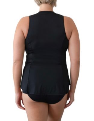 Plus Fit 4 All Solid Sleeveless Zipper Swim Shirt With Bra