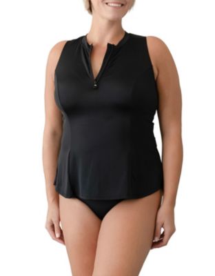 Plus Fit 4 All Solid Sleeveless Zipper Swim Shirt With Bra