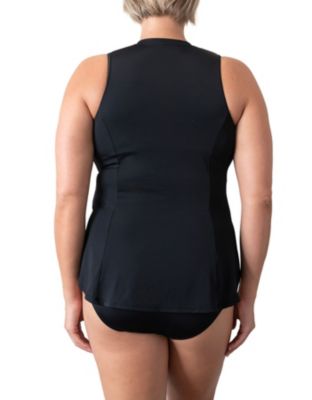 Plus Geomatic Sleeveles Zipper Swim Shirt w/ Built Bra