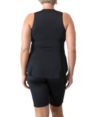 Plus Geomatic Sleeveles Zipper Swim Shirt w/ Built Bra