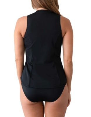 Fit 4 All Solid Sleeveless Zipper Swim Shirt With Bra