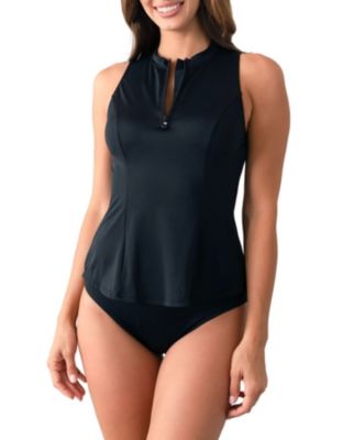 Fit 4 All Solid Sleeveless Zipper Swim Shirt With Bra