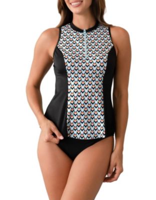 Geomatic Sleeveles Zipper Swim Shirt w/ Built Bra