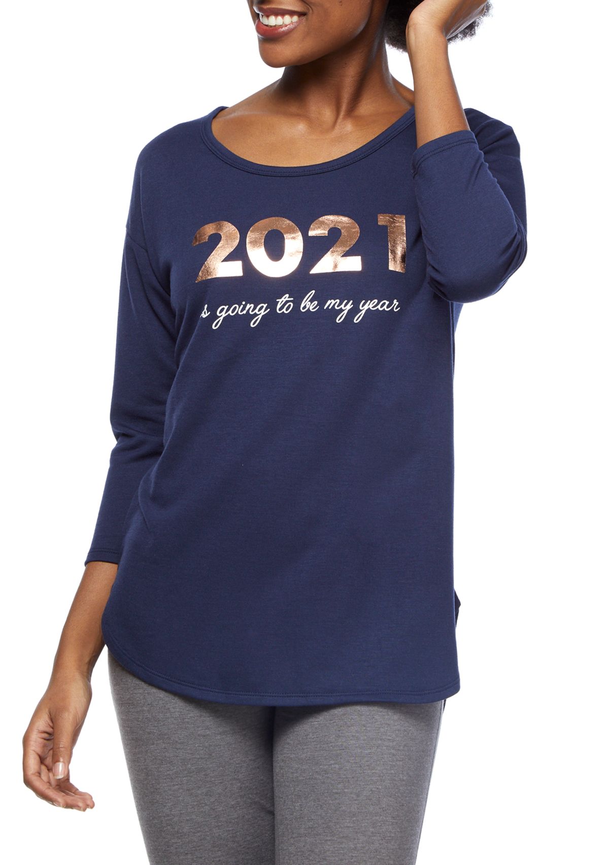 Studio Womens Long Sleeve Graphic T-Shirt 