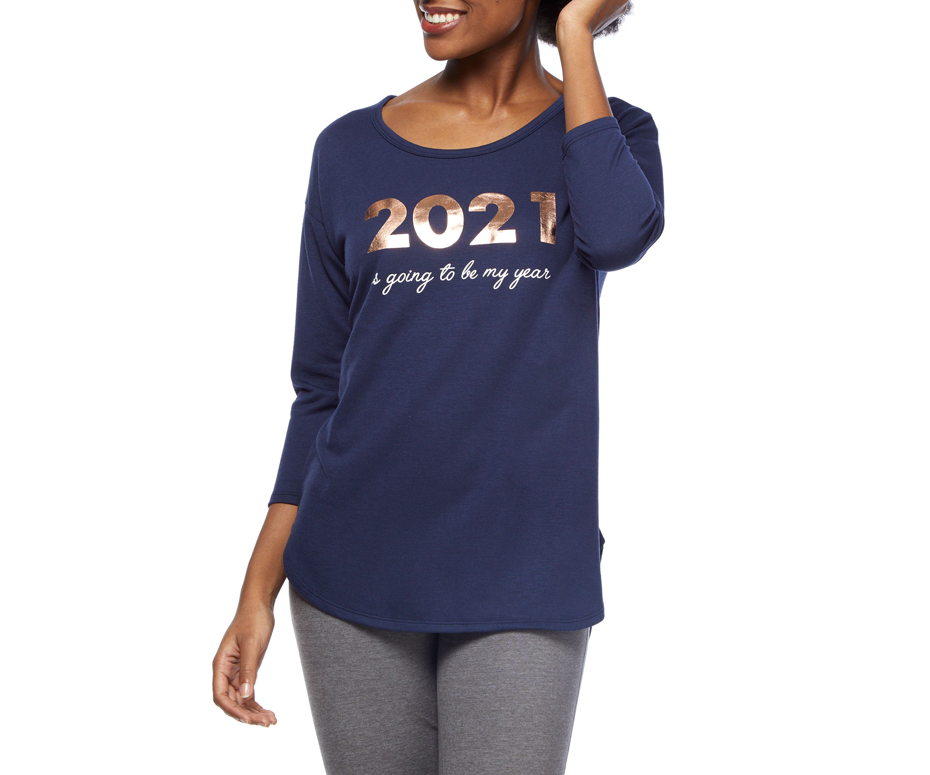 Studio Womens Long Sleeve Graphic T-Shirt 