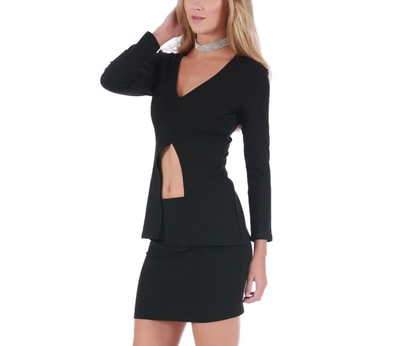 Long Sleeve Front Center Slit Top