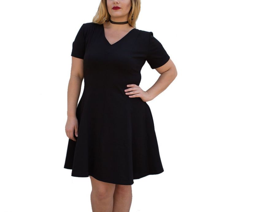 Plus size fit and flare short sleeve dress