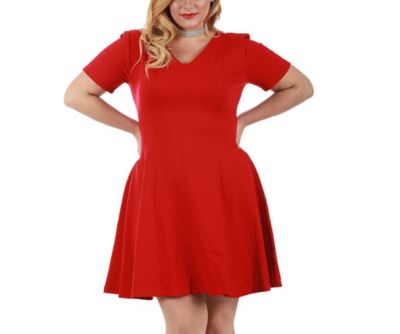 InstantFigure Women's Plus size fit and flare short sleeve dress, Red, 3XL