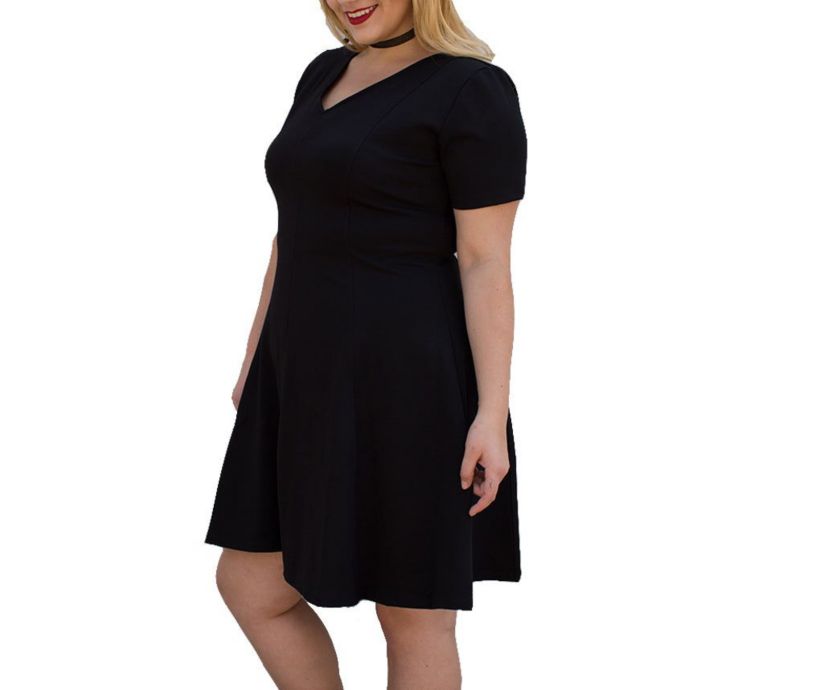Plus size fit and flare short sleeve dress