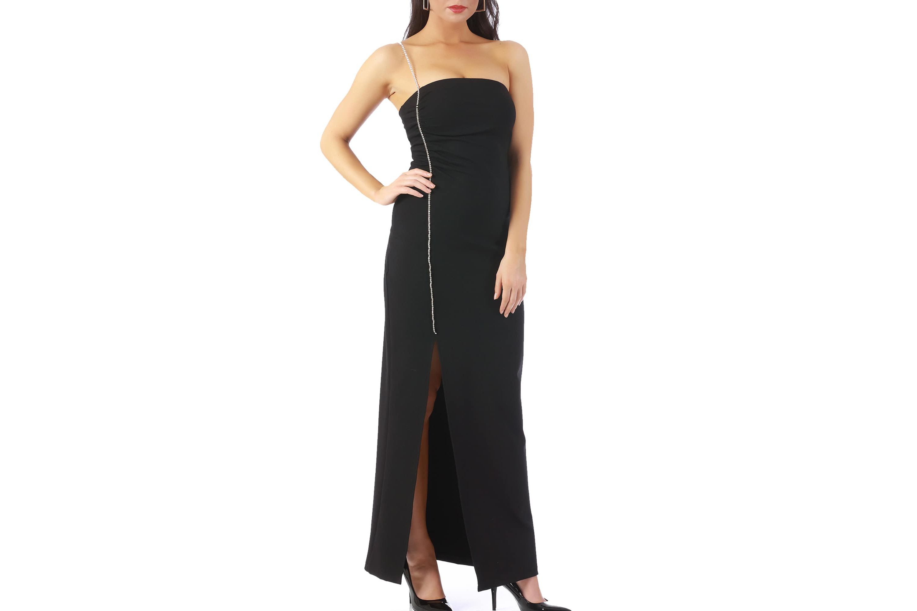 Rhinestone strap evening long dress