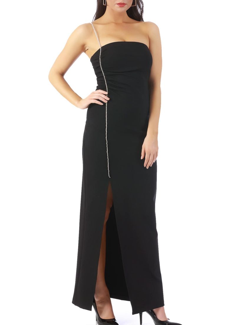 Rhinestone strap evening long dress