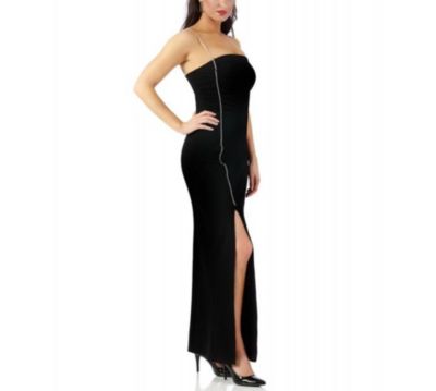 Rhinestone strap evening long dress