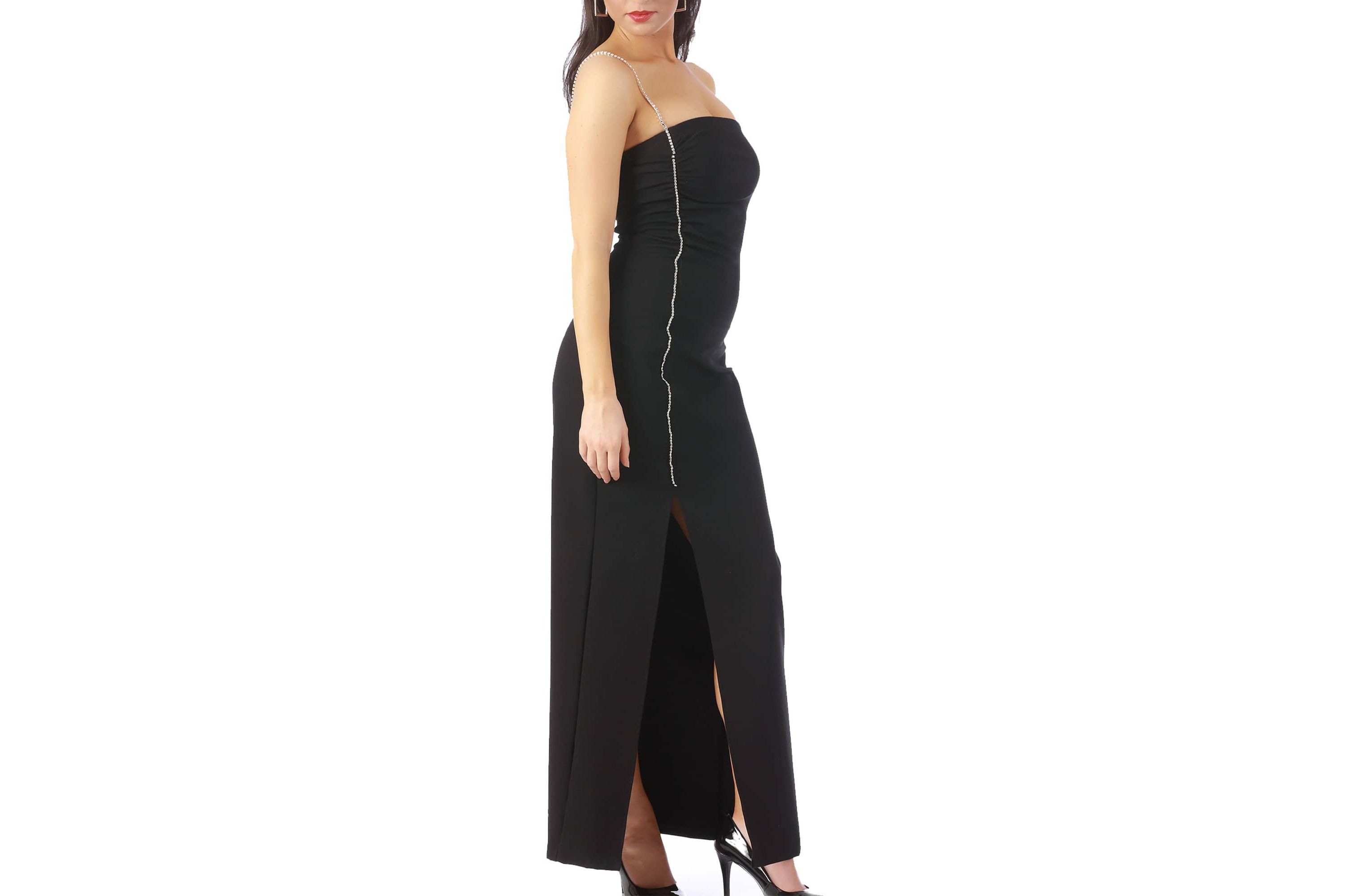 Rhinestone strap evening long dress