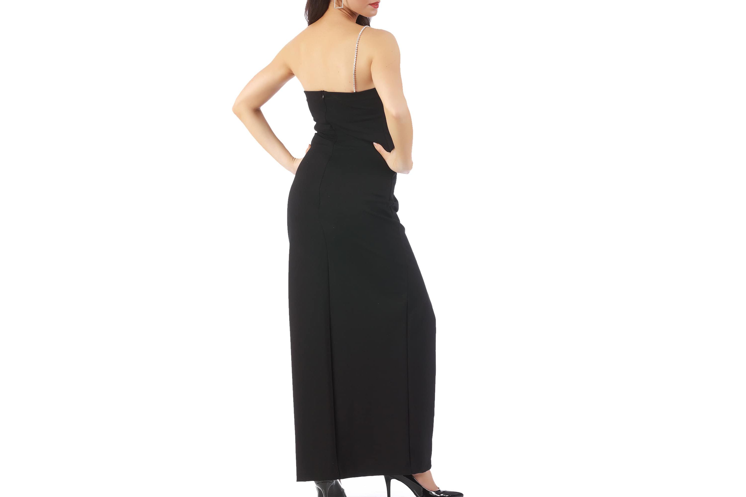 Rhinestone strap evening long dress