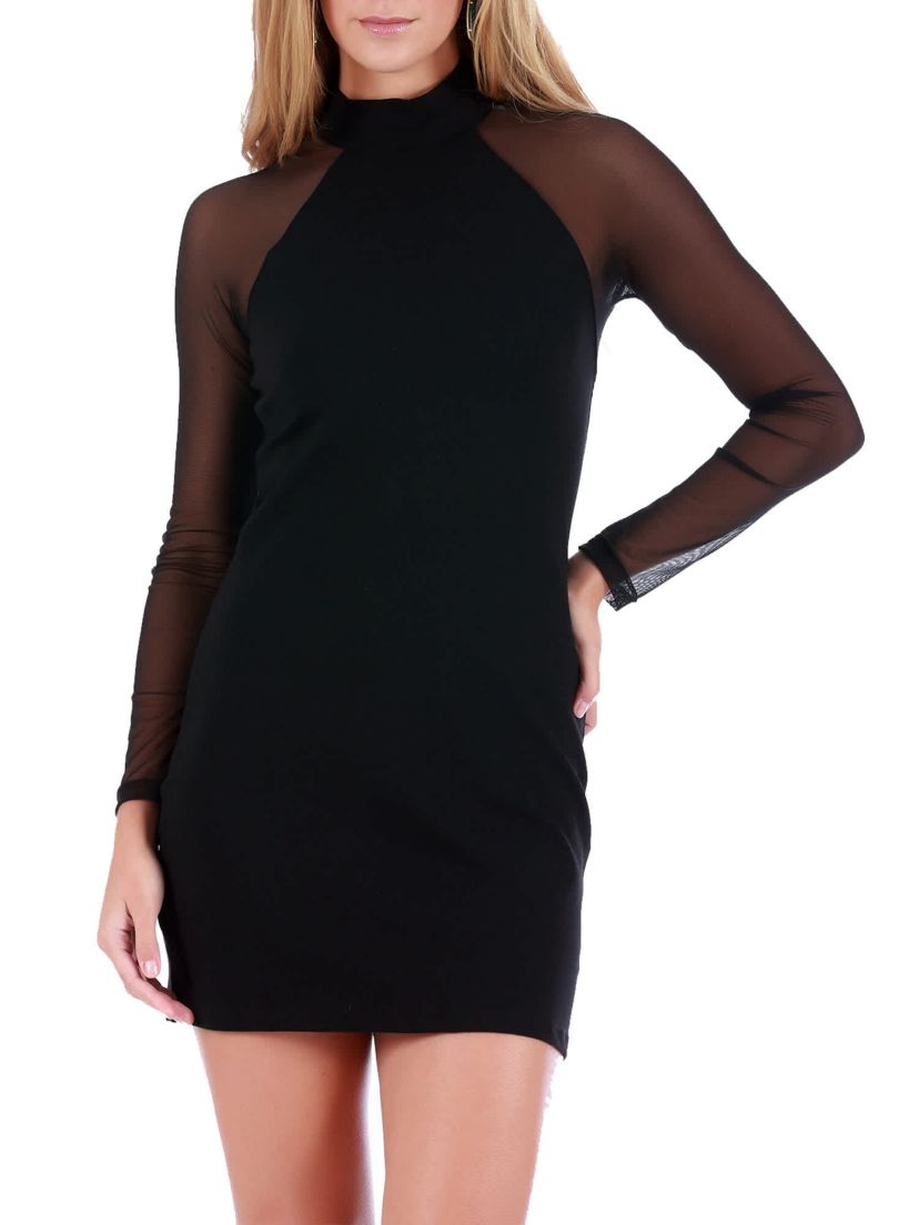 Mesh raglan long sleeve mini dress