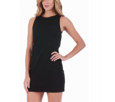 Open back boatneck mini dress