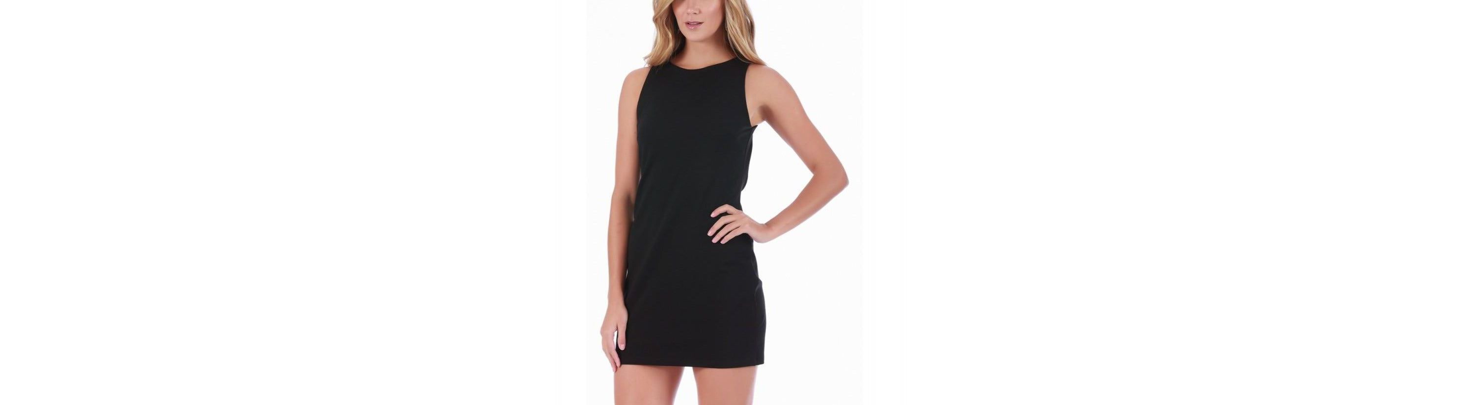 Open back boatneck mini dress