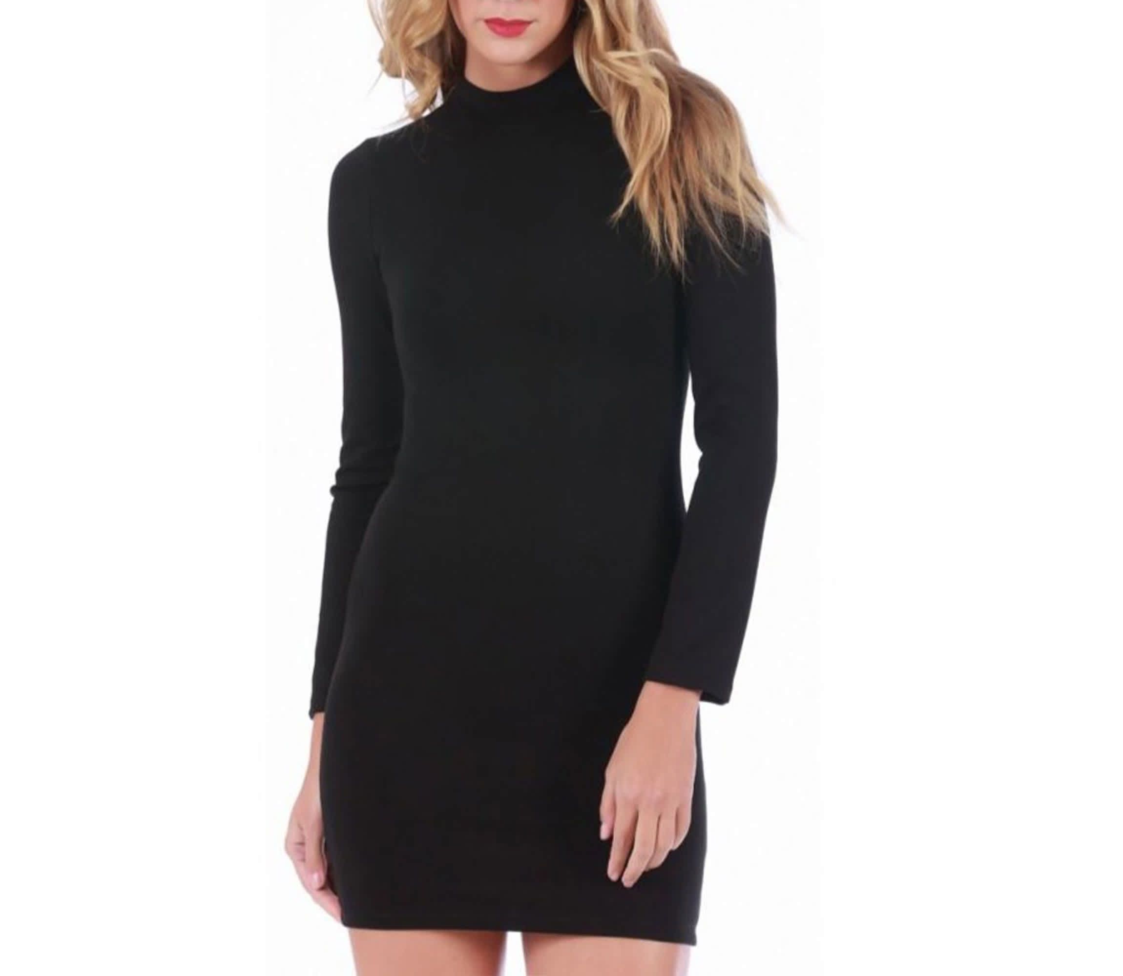 mock turtleneck mini dress Charcoal Mock Neck Mini Sweater Dress