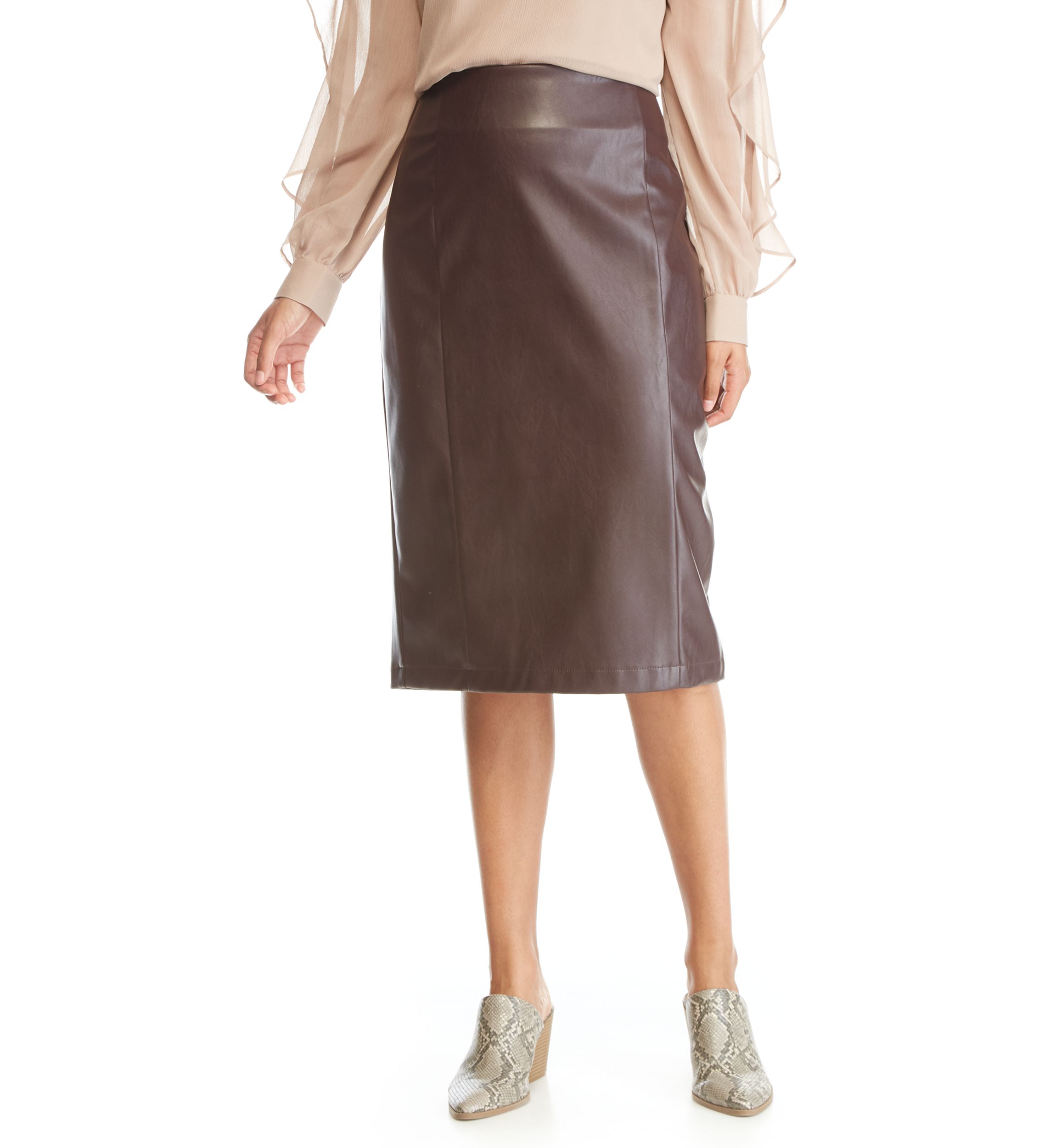 Womens Faux Leather Pencil Skirt