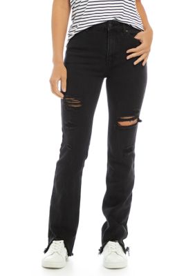 High Waist Ripped Frayed Split Hem Flare Leg Jeans Stretchy - Temu Canada