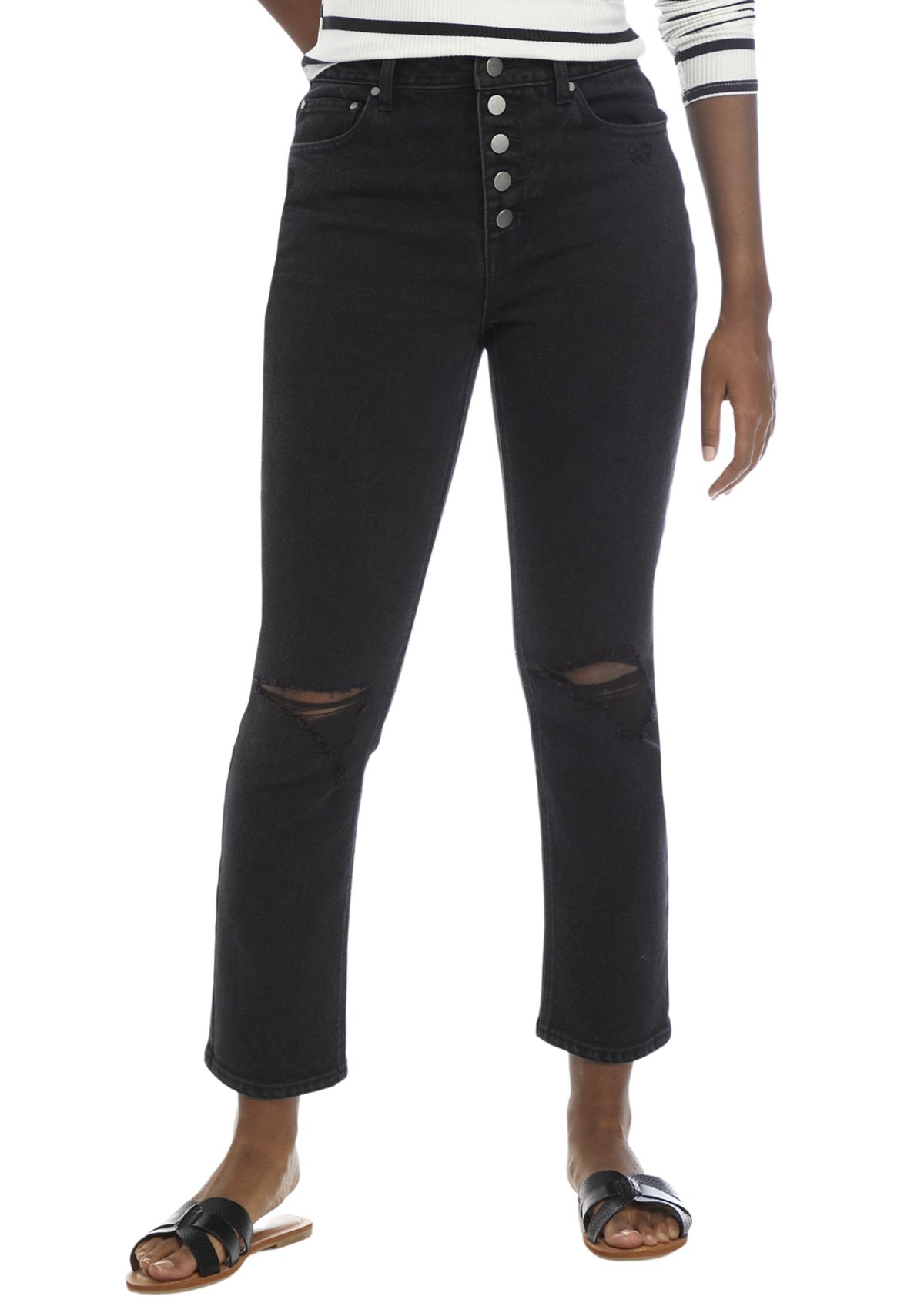 Womens High Rise Slim Fit Cropped Straight Jeans 