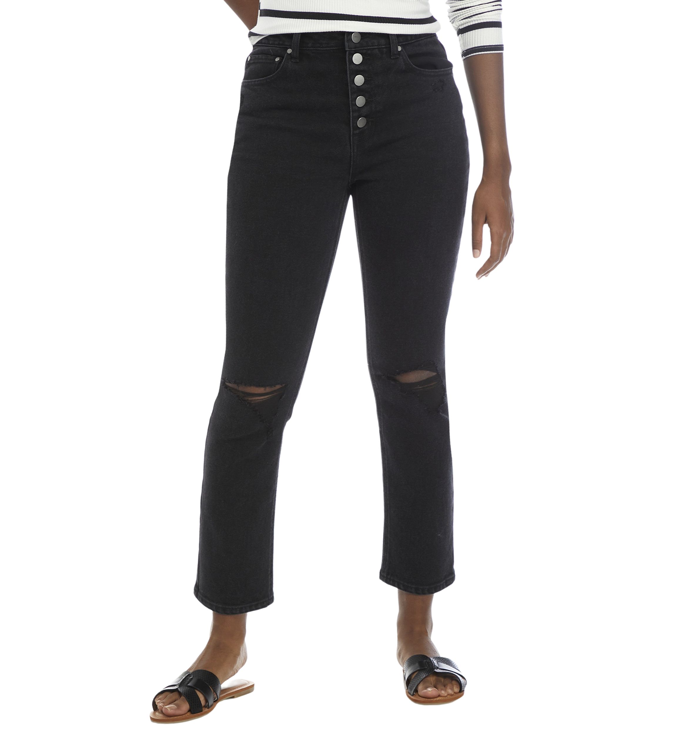 Womens High Rise Slim Fit Cropped Straight Jeans 