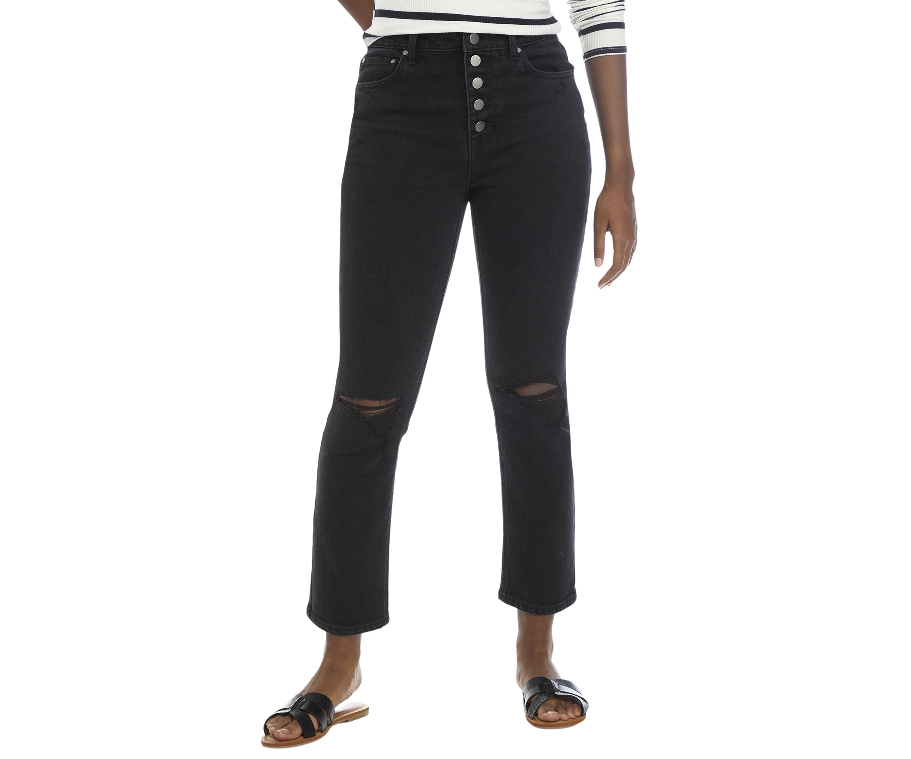 Womens High Rise Slim Fit Cropped Straight Jeans 