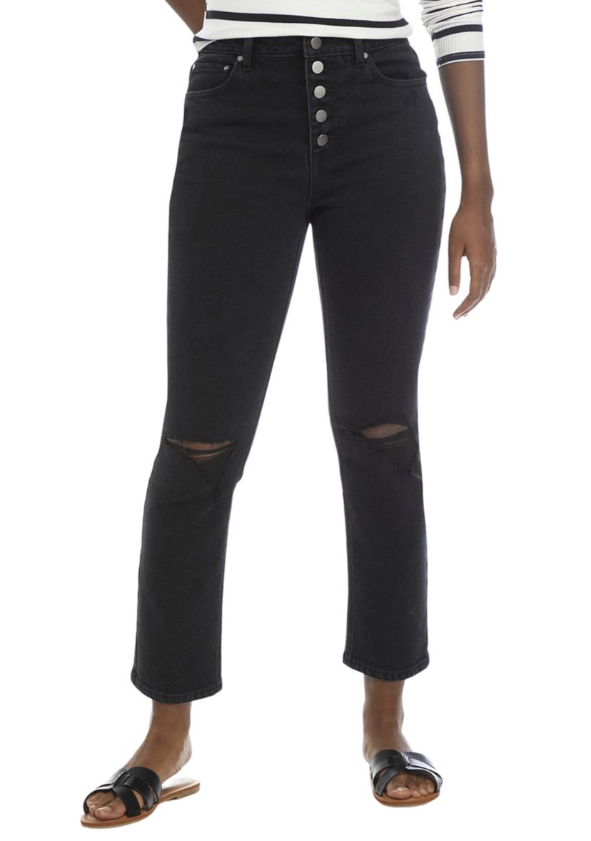 Womens High Rise Slim Fit Cropped Straight Jeans 