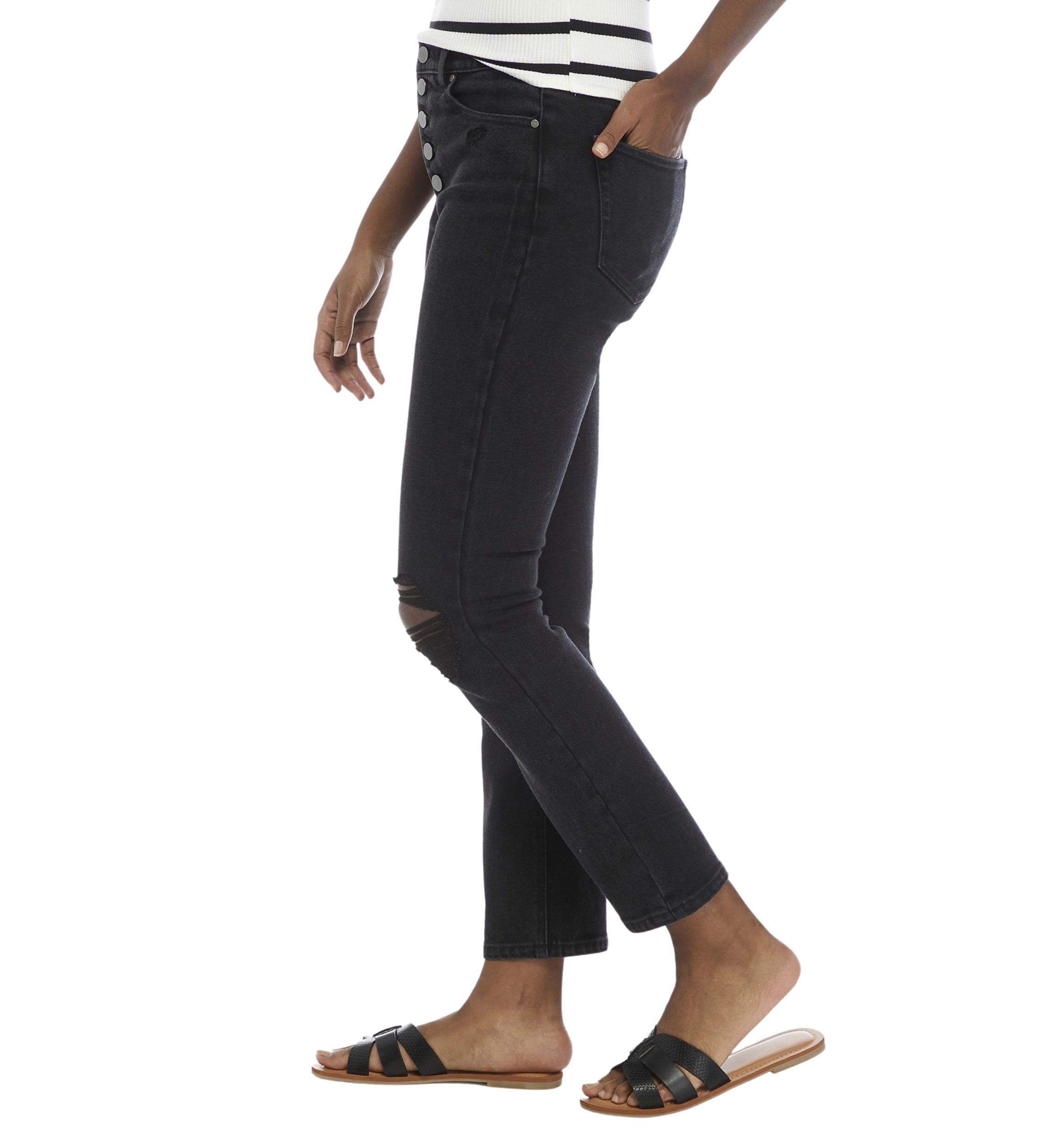 Womens High Rise Slim Fit Cropped Straight Jeans 