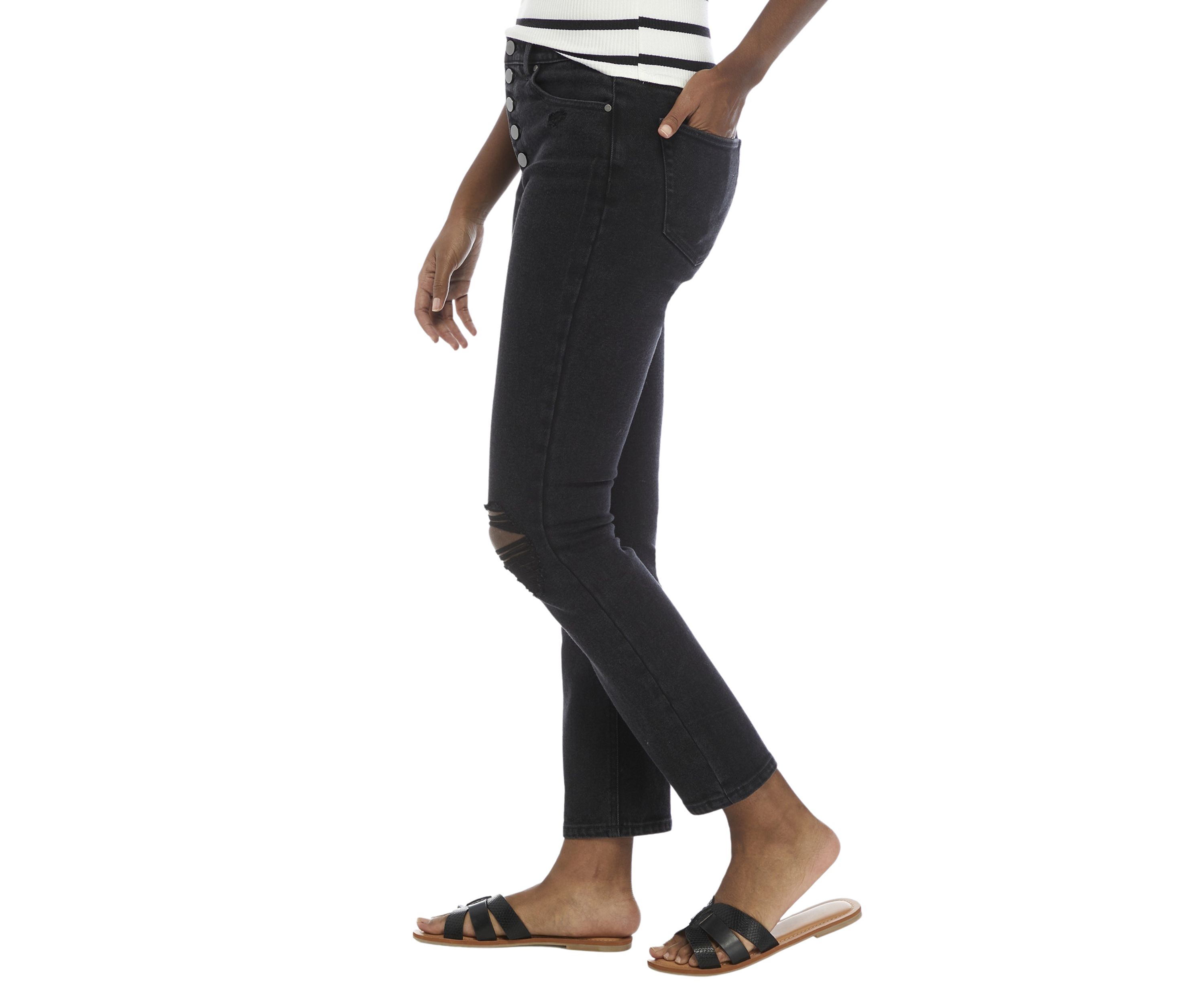 Womens High Rise Slim Fit Cropped Straight Jeans 