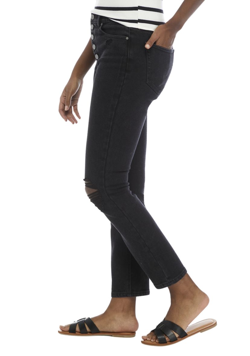 Womens High Rise Slim Fit Cropped Straight Jeans 
