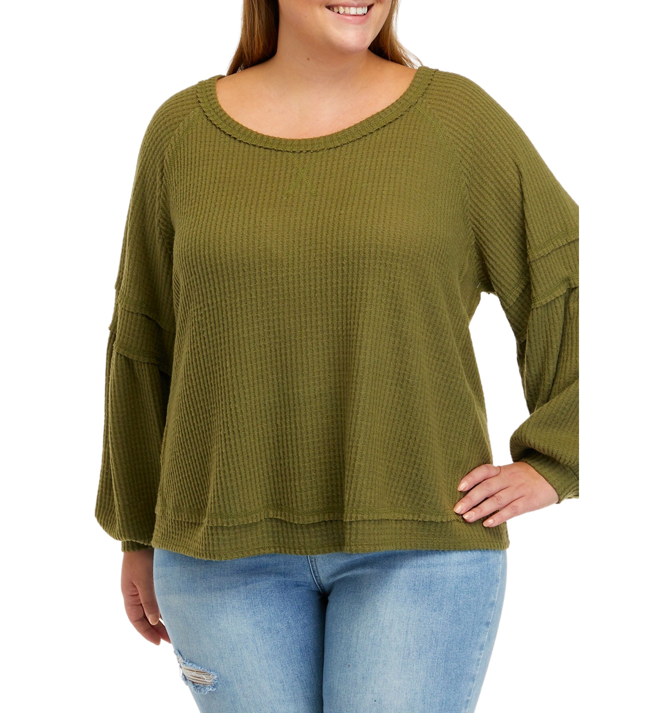 Plus Size Long Sleeve Waffle Knit Top