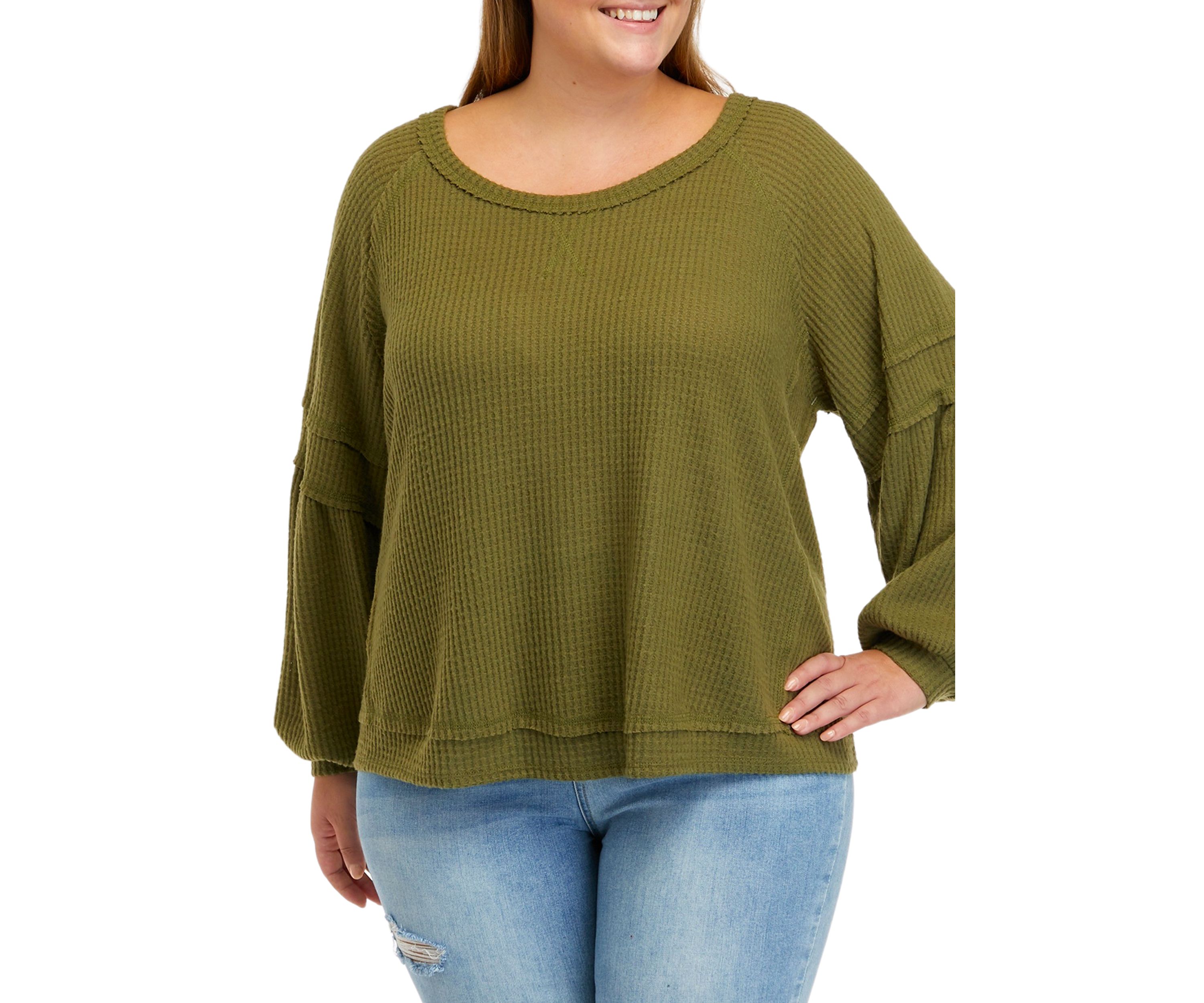 Plus Size Long Sleeve Waffle Knit Top