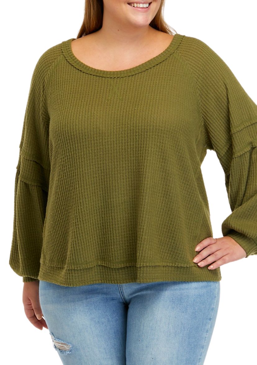 Plus Size Long Sleeve Waffle Knit Top
