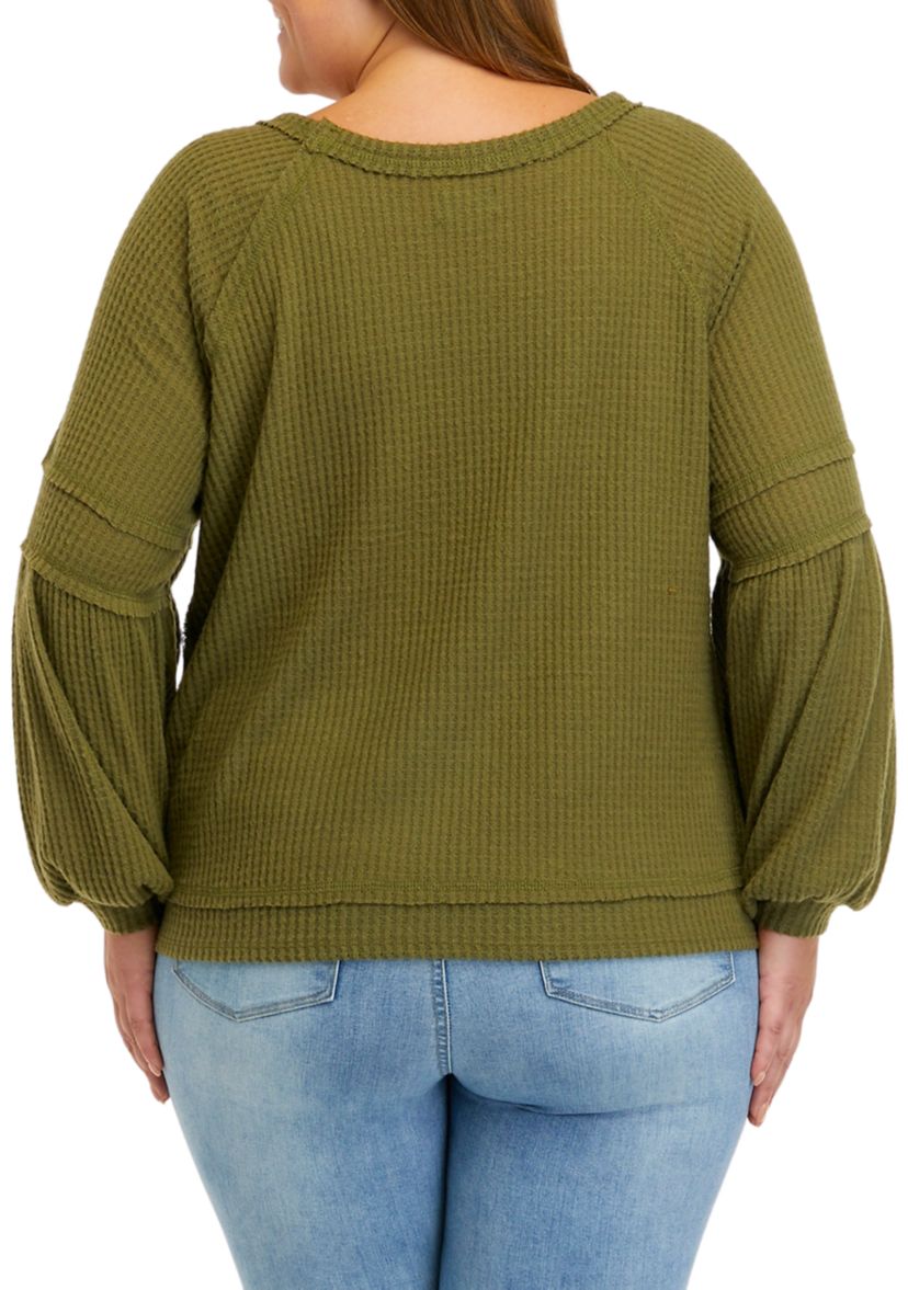 Plus Size Long Sleeve Waffle Knit Top