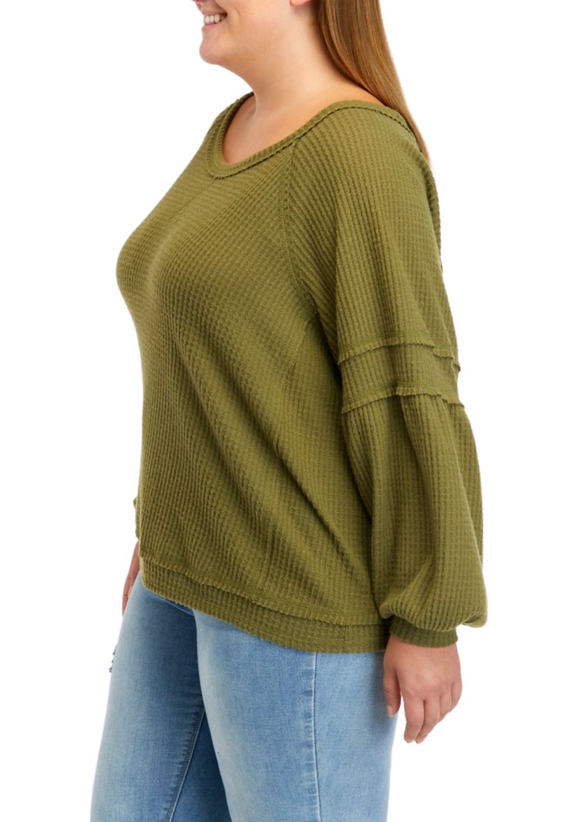 Plus Size Long Sleeve Waffle Knit Top