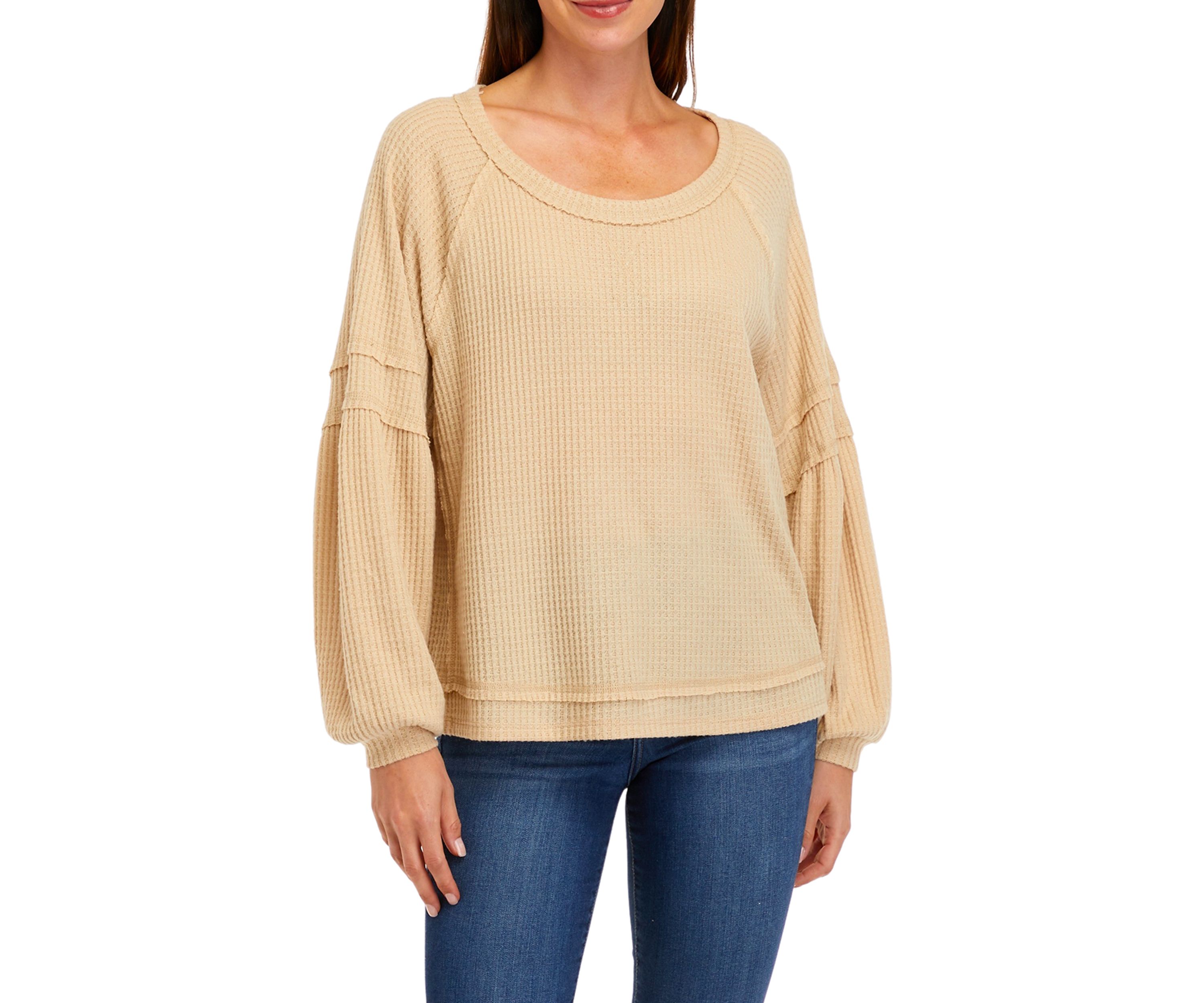 Womens Long Sleeve Waffle Knit Top
