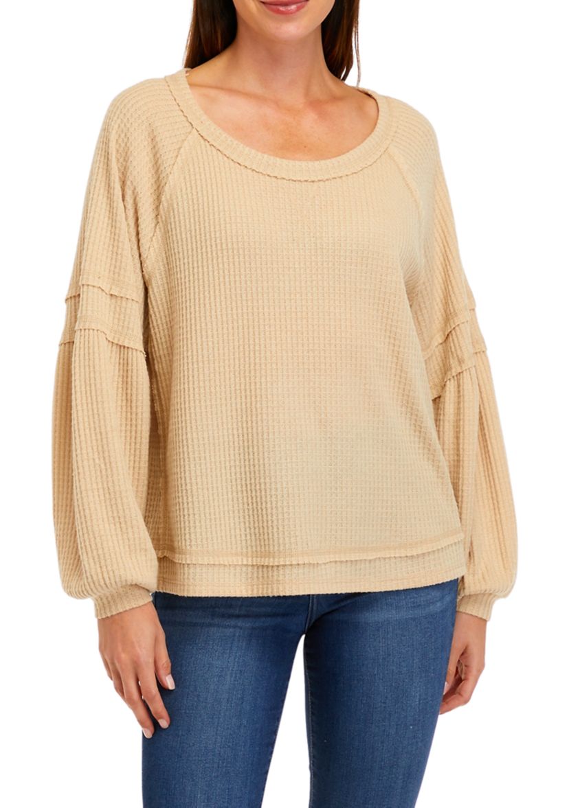 Womens Long Sleeve Waffle Knit Top