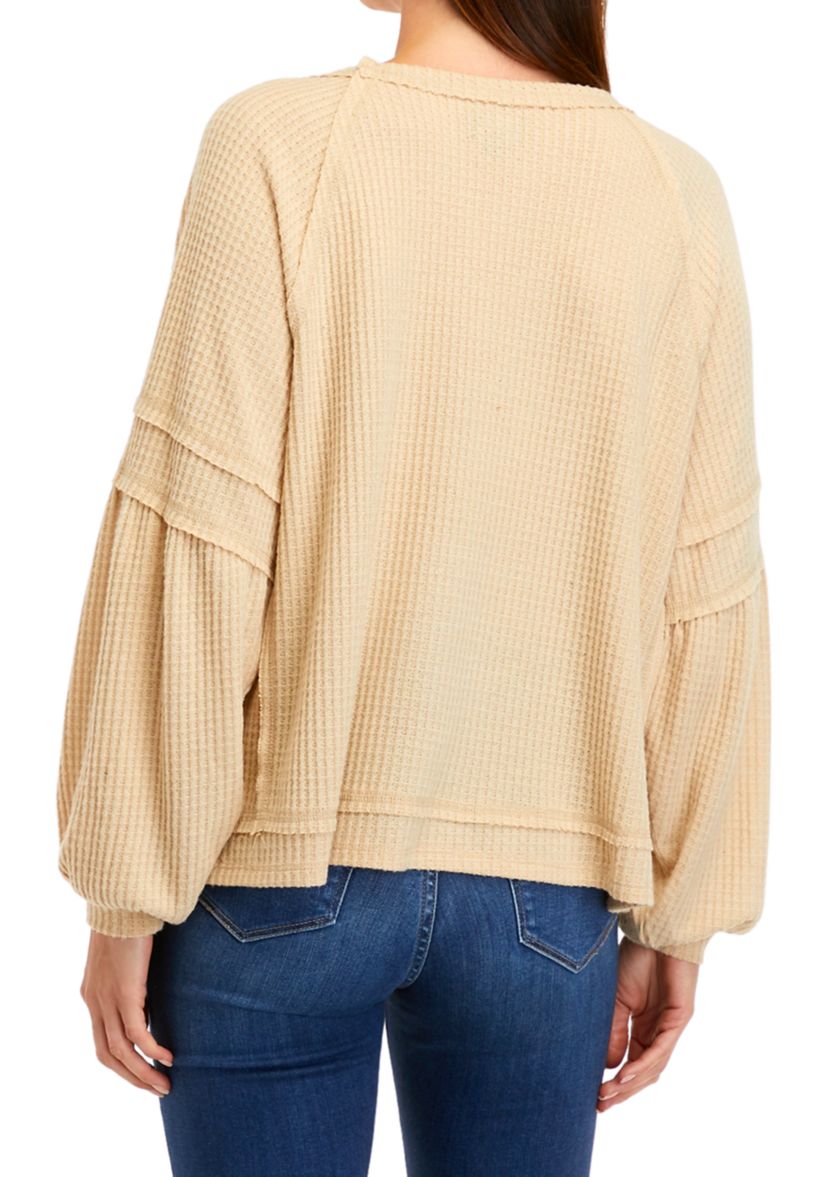 Womens Long Sleeve Waffle Knit Top