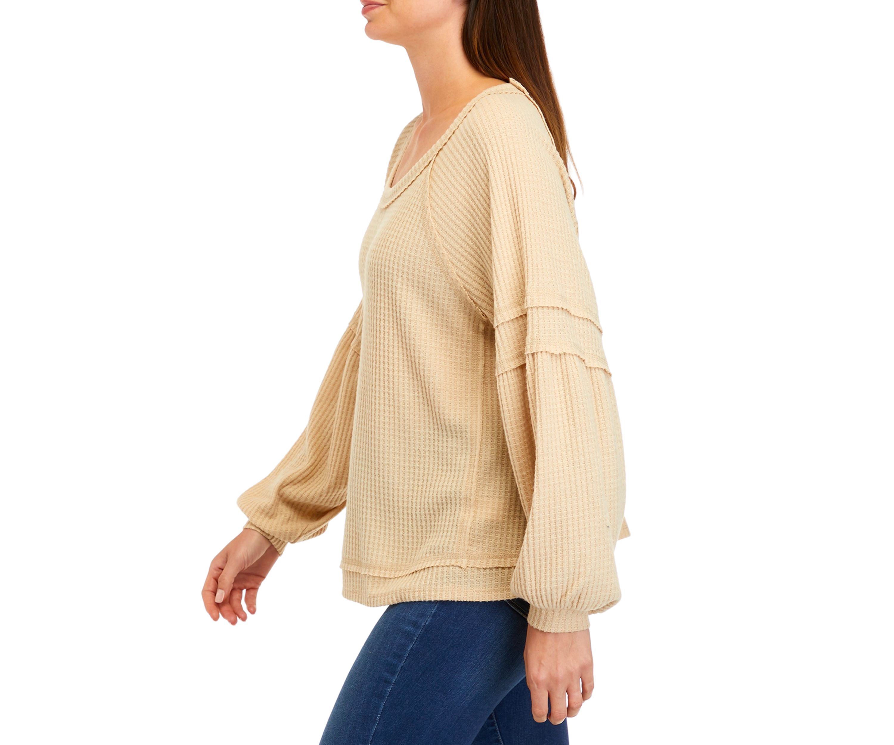 Womens Long Sleeve Waffle Knit Top