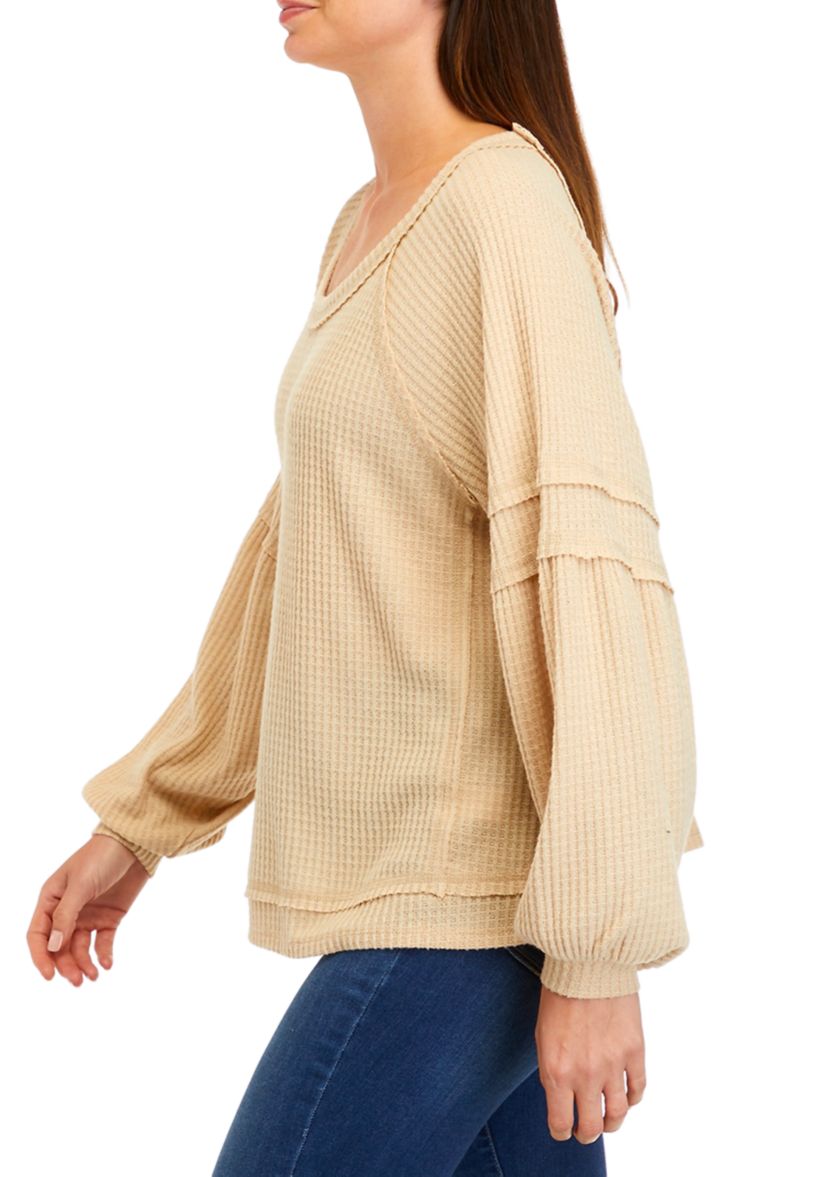 Womens Long Sleeve Waffle Knit Top