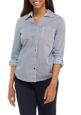 EMILY DANIELS Women's Blue Roll Tab Notch Collar Shirt | belk