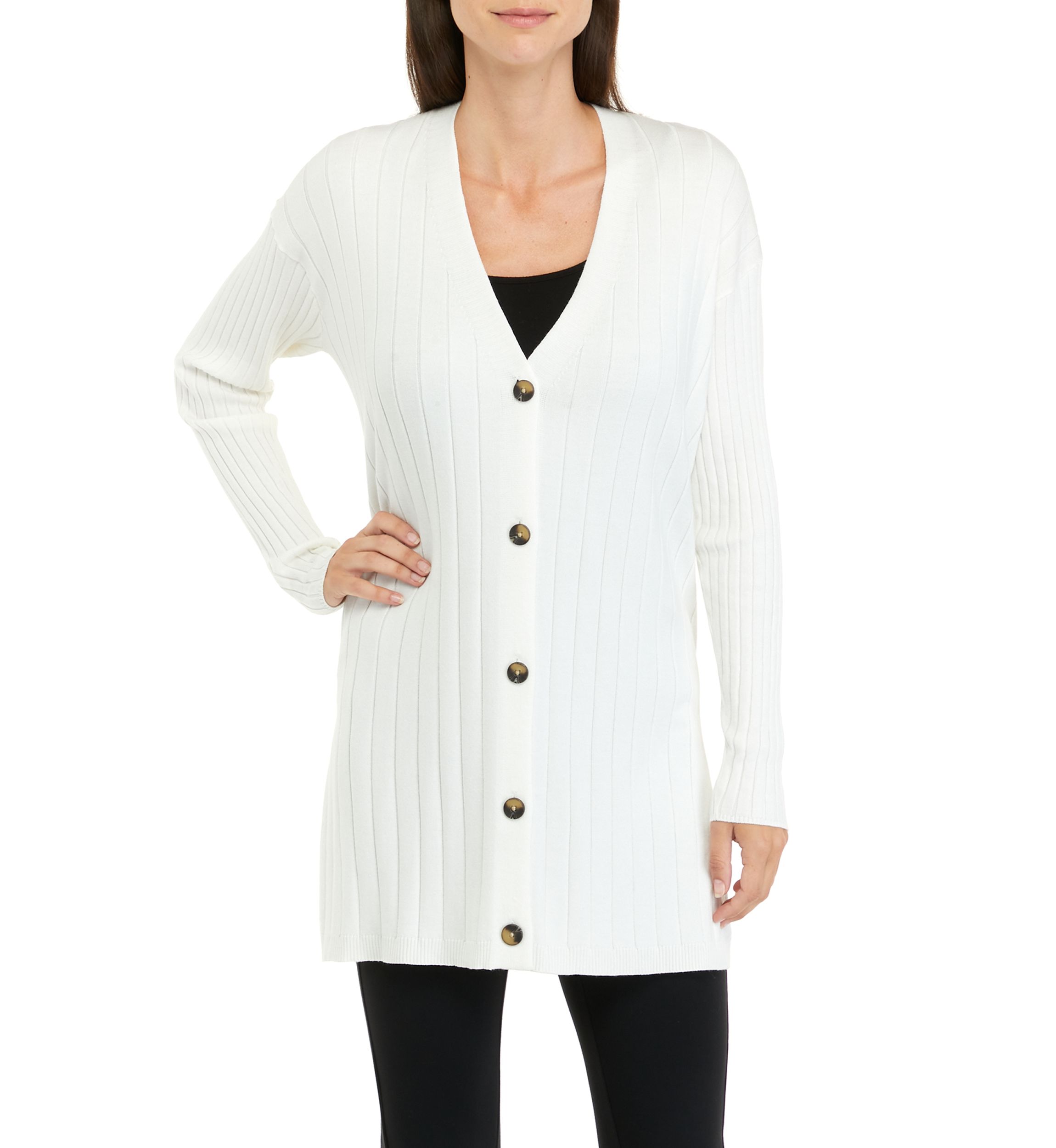 Womens Long Sleeve Essential Ribbed Cardigan