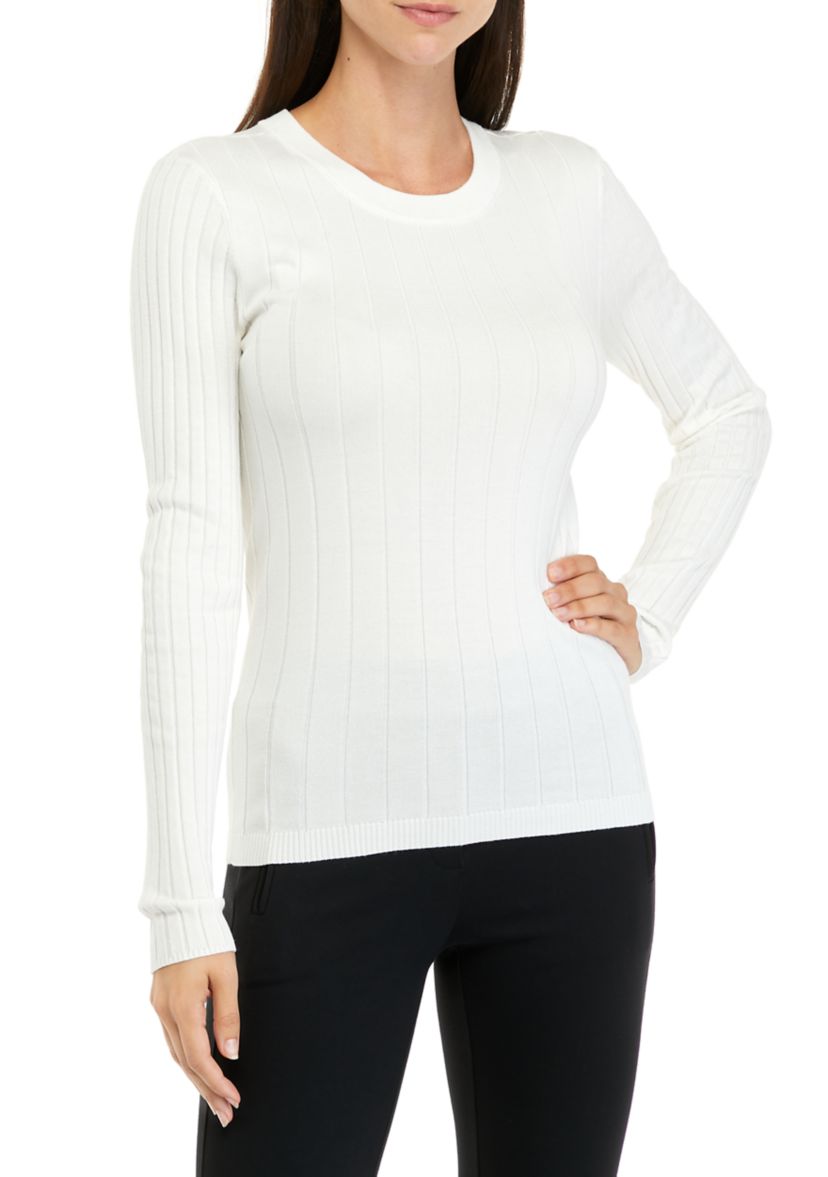 Womens Long Sleeve Ribbed Round Neck Sweater