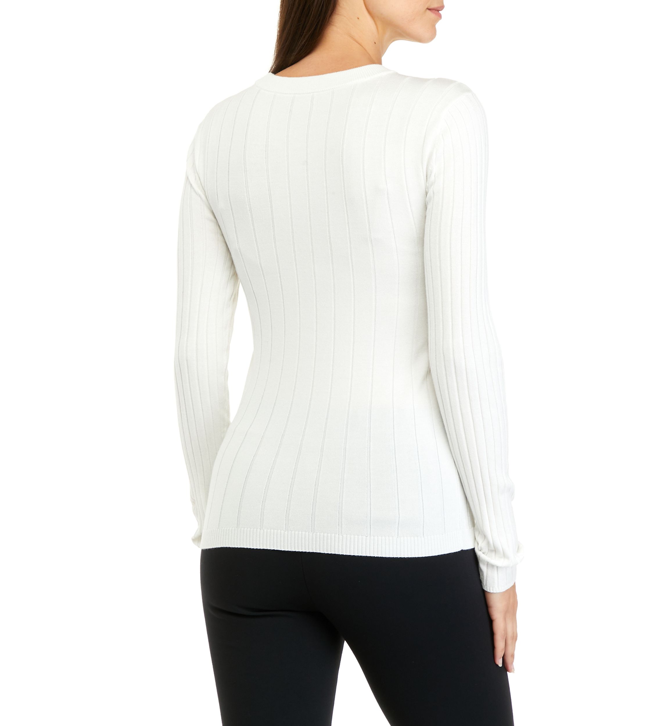 Womens Long Sleeve Ribbed Round Neck Sweater