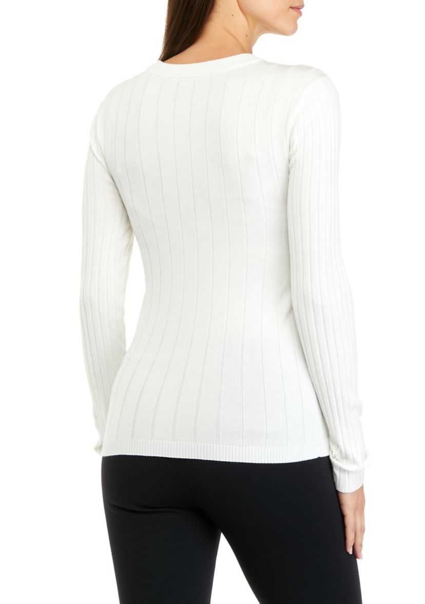 Womens Long Sleeve Ribbed Round Neck Sweater
