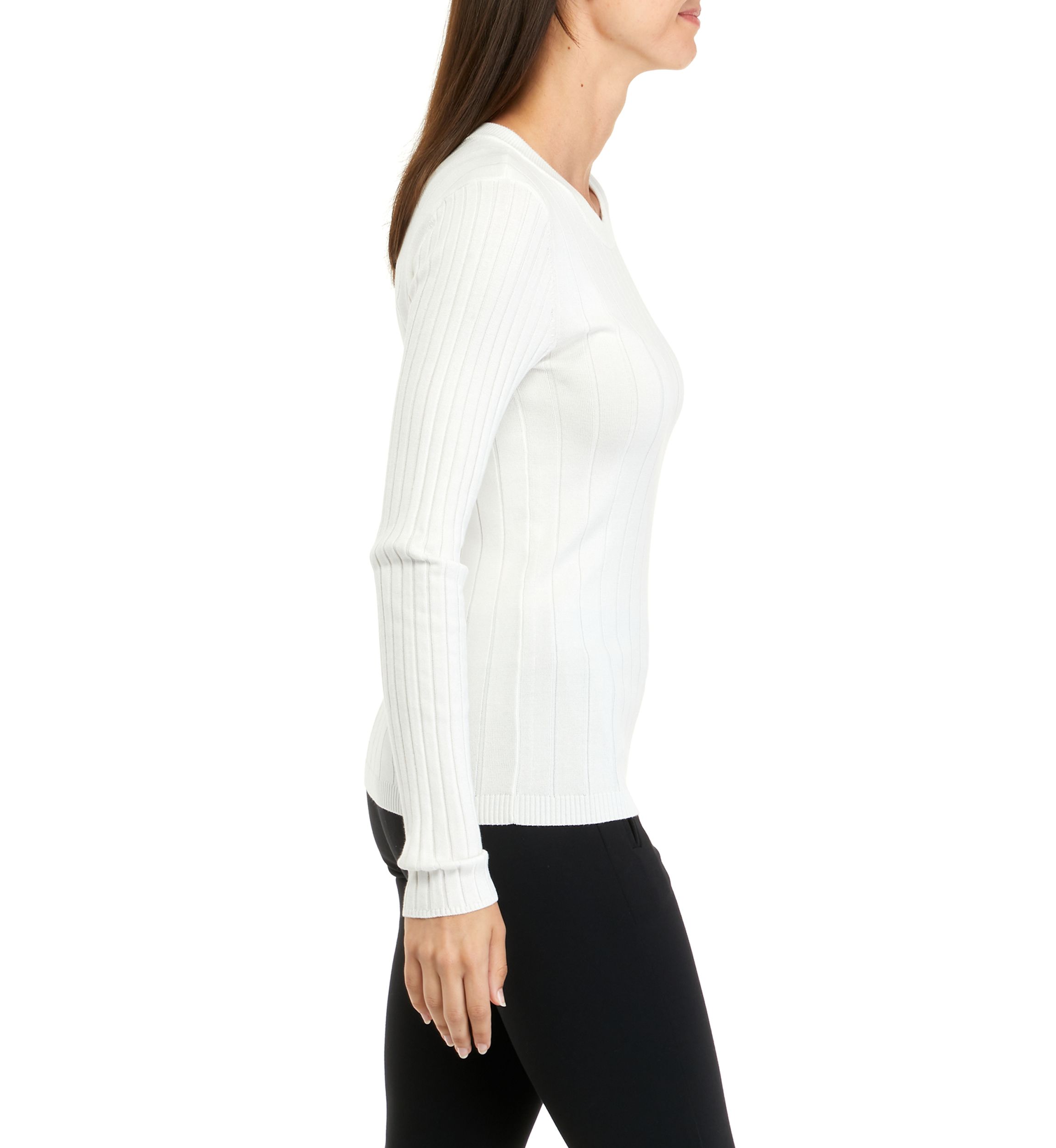 Womens Long Sleeve Ribbed Round Neck Sweater