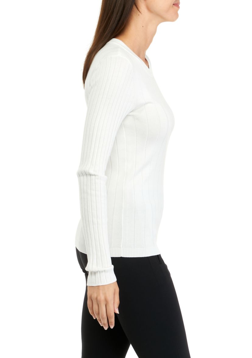 Womens Long Sleeve Ribbed Round Neck Sweater