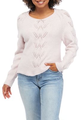 Derek Heart Planet Gold Juniors' Rhinestone Heart Eyelash-knit Sweater In  Bright White